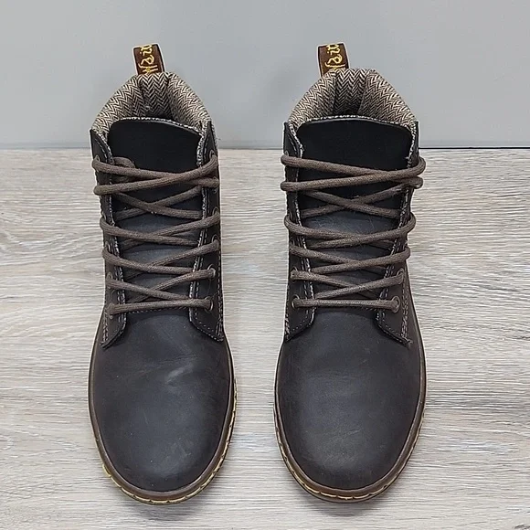 ​Dr. Martens Women Maelly Dark Brown Leather Boots w/Herringbone Tweed Cuff 6 - Picture 6 of 12